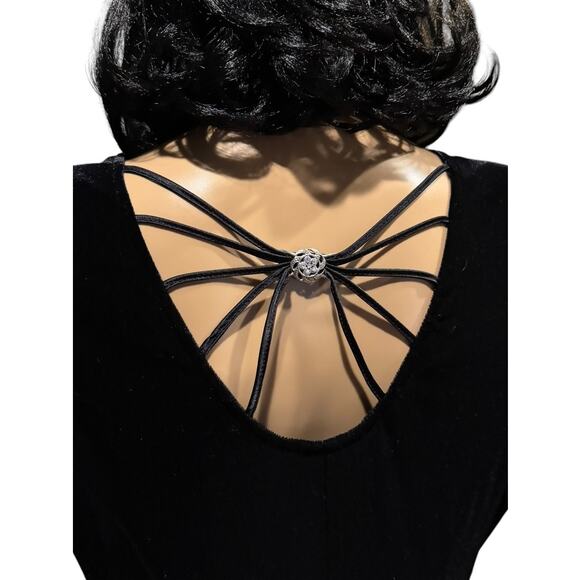 Vintage Another Thyme Black Velvet Jeweled Keyhole fit flare Dress size large - Picture 4 of 12